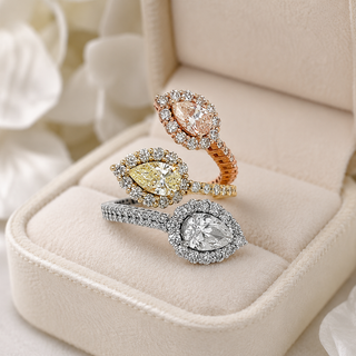 Natural Pear-Shaped Diamonds Bypass Cocktail Ring 18KT White Gold