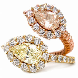 Natural Pear-Shaped Diamonds Bypass Cocktail Ring 18KT White Gold