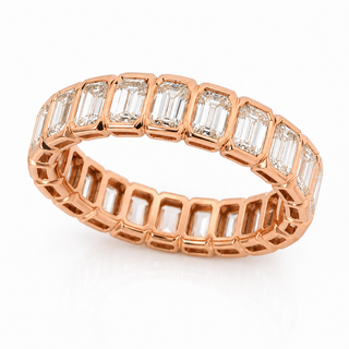 Natural Emerald Diamond Bezel Eternity Band Ring 18KT Rose Gold