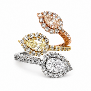 Natural Pear-Shaped Diamonds Bypass Cocktail Ring 18KT White Gold