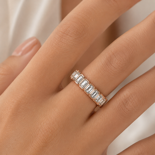 Natural Emerald Diamond Bezel Eternity Band Ring 18KT Rose Gold