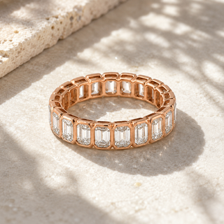 Natural Emerald Diamond Bezel Eternity Band Ring 18KT Rose Gold