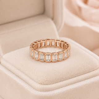 Natural Emerald Diamond Bezel Eternity Band Ring 18KT Rose Gold