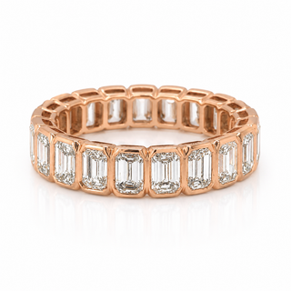 Natural Emerald Diamond Bezel Eternity Band Ring 18KT Rose Gold