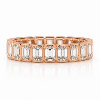 Natural Emerald Diamond Bezel Eternity Band Ring 18KT Rose Gold