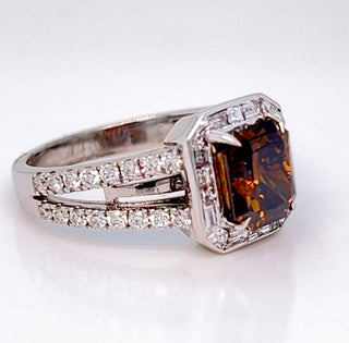 Natural Fancy Color Radiant Diamond Bridal Halo Ring, in White Gold