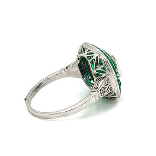 Natural Mined Emerald Diamond Cocktail Art Deco Ring White Gold