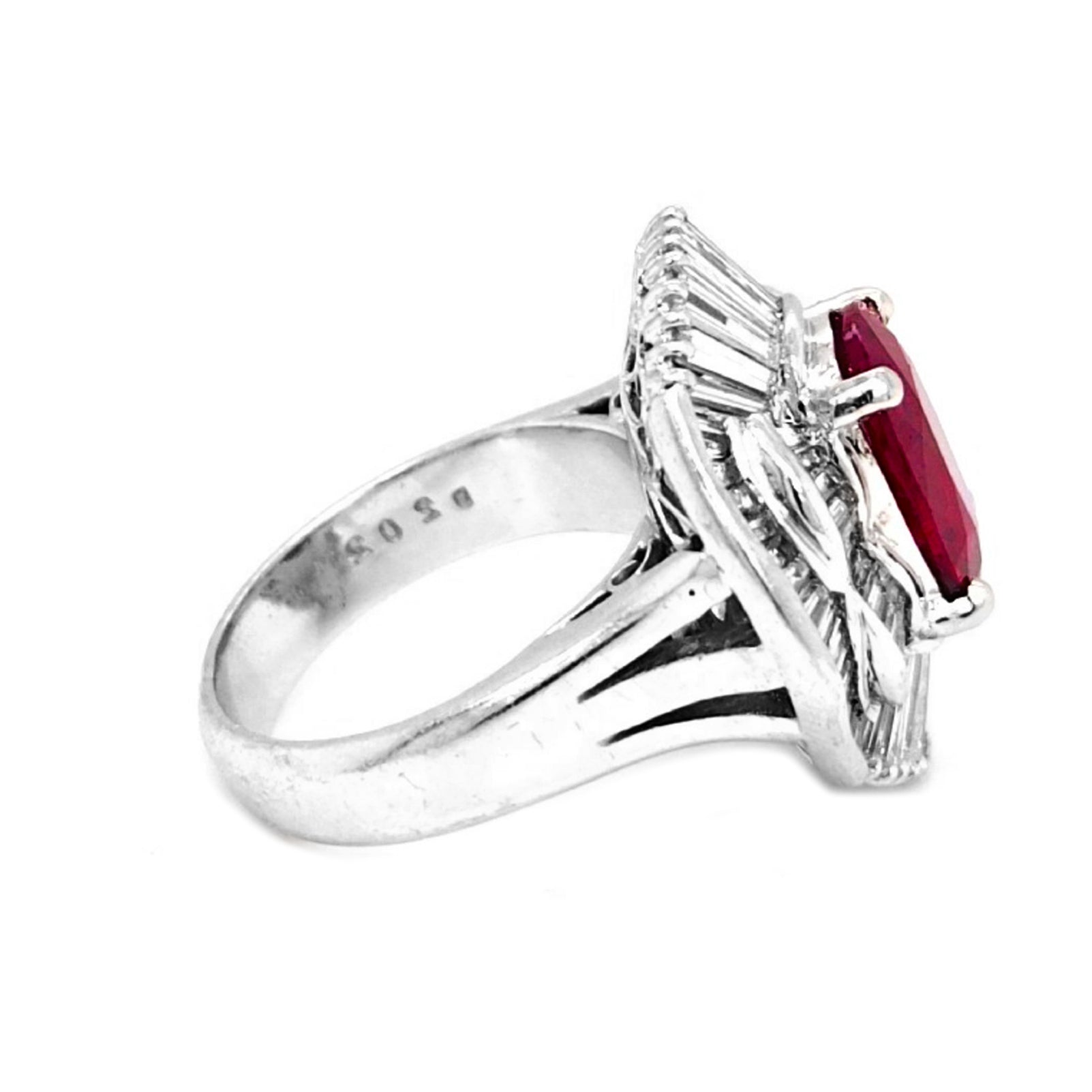 Natural Red Ruby Diamond Cluster Halo Cocktail Ring - Pre-owned