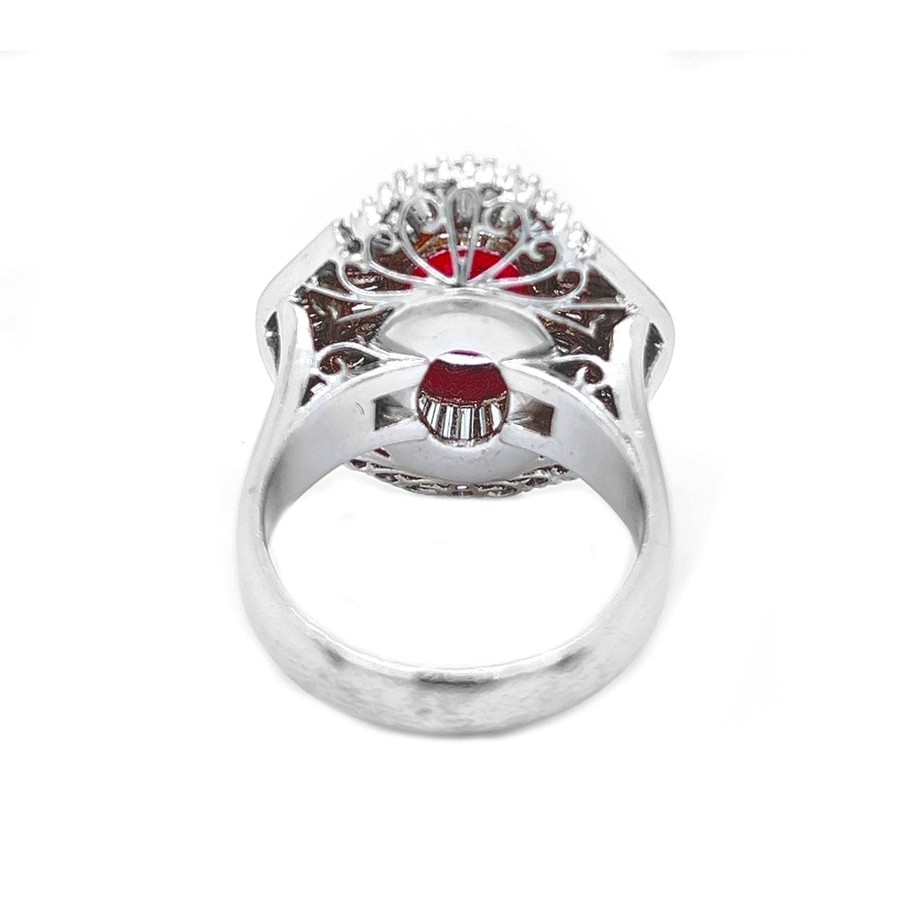 Natural Red Ruby Diamond Cluster Halo Cocktail Ring - Pre-owned