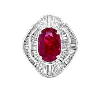 Natural Mined Red Ruby Diamond Cluster Halo Cocktail Ring GIA