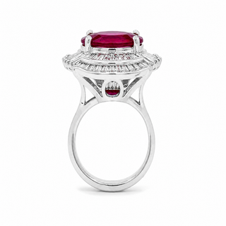 Natural Red Ruby Diamond Cluster Halo Cocktail Ring