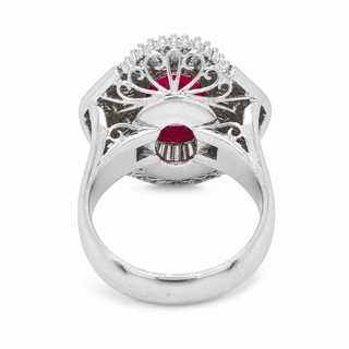 Natural Red Ruby Diamond Cluster Halo Cocktail Ring