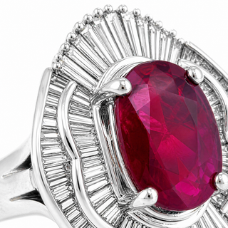 Natural Red Ruby Diamond Cluster Halo Cocktail Ring