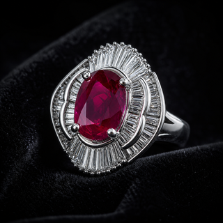 Natural Red Ruby Diamond Cluster Halo Cocktail Ring