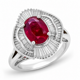 Natural Red Ruby Diamond Cluster Halo Cocktail Ring