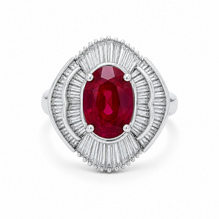 Natural Red Ruby Diamond Cluster Halo Cocktail Ring