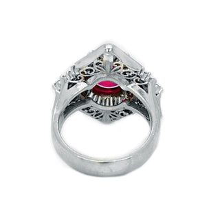 Natural Mined Red Ruby Diamond Cluster Cocktail Platinum Ring