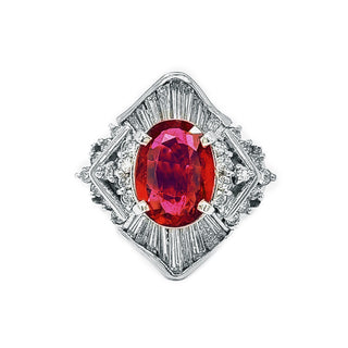 Natural Mined Red Ruby Diamond Cluster Cocktail Platinum Ring