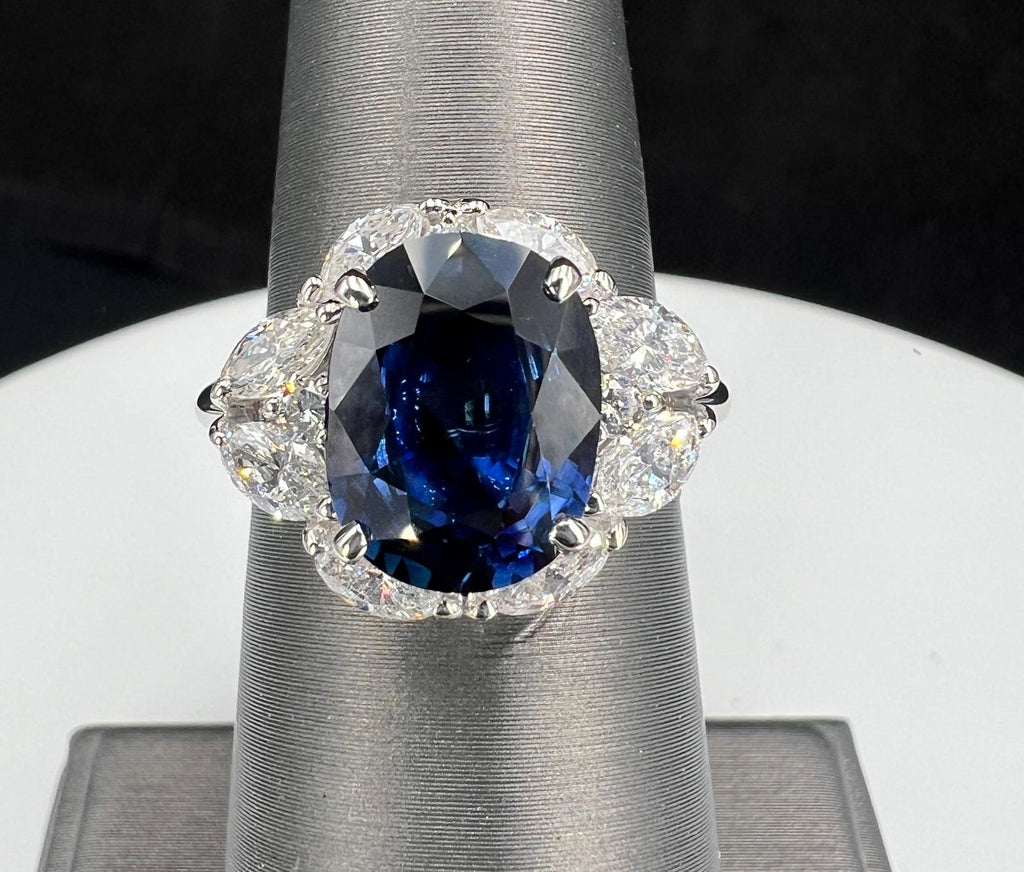 Natural Blue Sapphire and Diamond Halo Cocktail Platinum Ring - Pre-owned