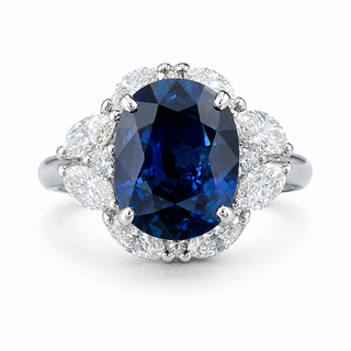 Natural Blue Sapphire and Diamond Halo Cocktail Platinum Ring