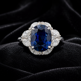Natural Blue Sapphire and Diamond Halo Cocktail Platinum Ring