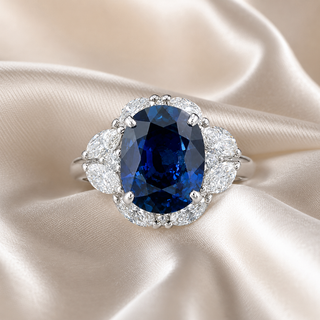 Natural Blue Sapphire and Diamond Halo Cocktail Platinum Ring