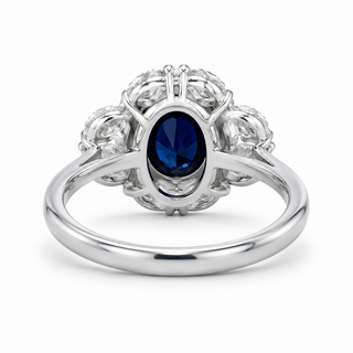 Natural Blue Sapphire and Diamond Halo Cocktail Platinum Ring