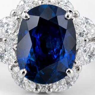 Natural Blue Sapphire and Diamond Halo Cocktail Platinum Ring