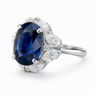 Natural Blue Sapphire and Diamond Halo Cocktail Platinum Ring