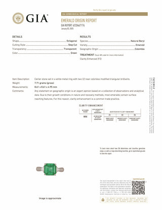 Natural Mined Emerald and Diamond 3 Stone Platinum Ring GIA
