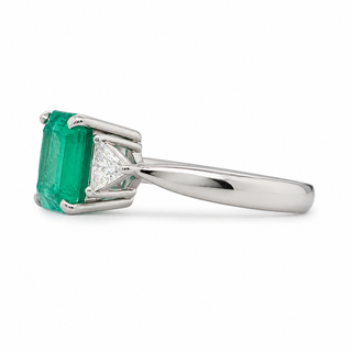 Natural Emerald and Diamond 3 Stone Platinum Ring GIA
