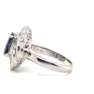 Natural Mined Blue Sapphire Diamond Cluster Halo Cocktail Ring Platinum GIA