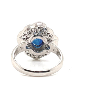 Natural Mined Blue Sapphire Diamond Cluster Halo Cocktail Ring Platinum GIA