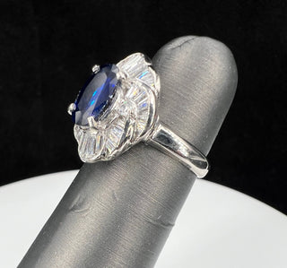 Natural Mined Blue Sapphire Diamond Cluster Halo Cocktail Ring Platinum GIA