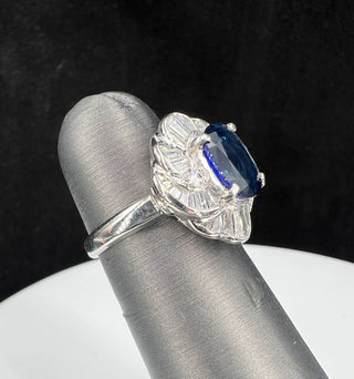 Natural Mined Blue Sapphire Diamond Cluster Halo Cocktail Ring Platinum GIA