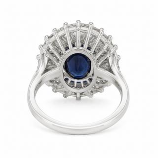 Natural Blue Sapphire and Diamond Baguette Ballerina Cluster Halo Platinum Ring Platinum - Pre-owned