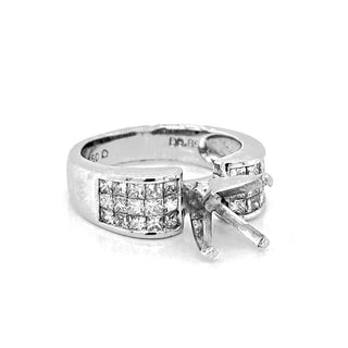 Semi-Mount with Natural Princess Cut Diamond Ring, in White Gold