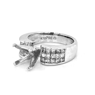 Semi-Mount with Natural Princess Cut Diamond Ring, in White Gold