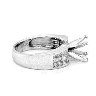 Semi-Mount with Natural Princess Cut Diamond Ring, in White Gold