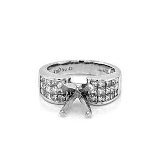 Semi-Mount with Natural Princess Cut Diamond Ring, in White Gold