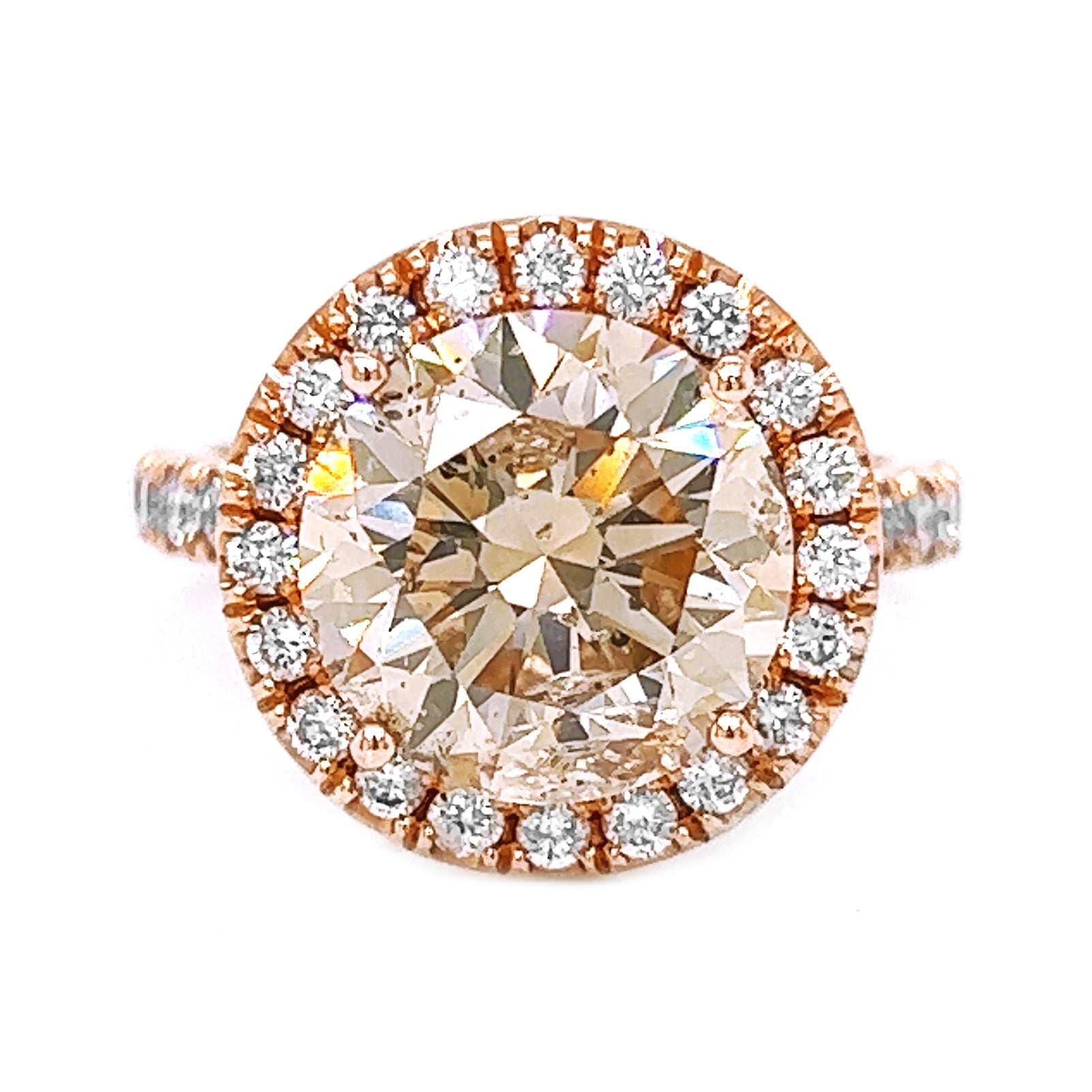 Natural Round Cognac Diamond Halo Bridal Ring, in Rose Gold