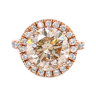 Natural Mined Round Cognac Diamond Halo Bridal Ring Rose Gold