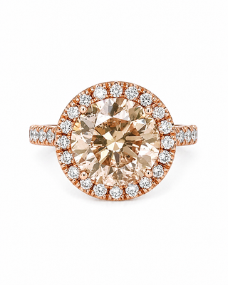 Natural Round Cognac Diamond Halo Bridal Rin 14KT Rose Gold