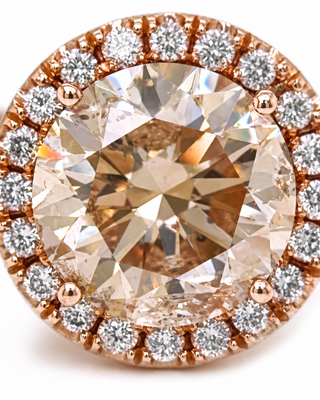 Natural Round Cognac Diamond Halo Bridal Rin 14KT Rose Gold
