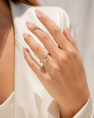Natural Round Cognac Diamond Halo Bridal Rin 14KT Rose Gold