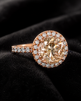 Natural Round Cognac Diamond Halo Bridal Rin 14KT Rose Gold