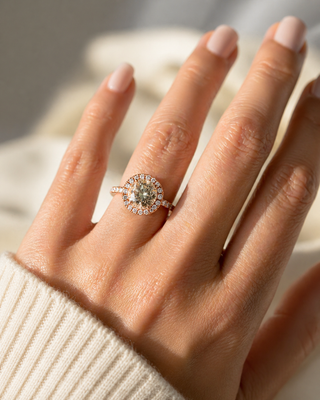 Natural Round Cognac Diamond Halo Bridal Rin 14KT Rose Gold