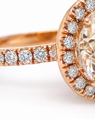 Natural Round Cognac Diamond Halo Bridal Rin 14KT Rose Gold