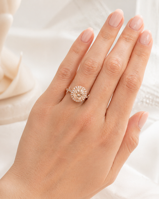 Natural Round Cognac Diamond Halo Bridal Rin 14KT Rose Gold