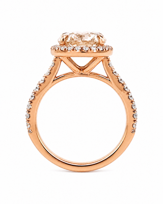 Natural Round Cognac Diamond Halo Bridal Rin 14KT Rose Gold